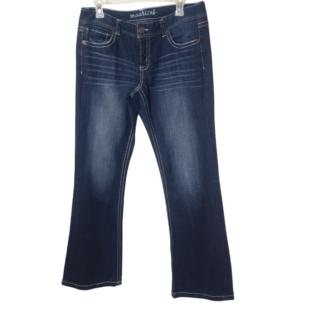 Maurices Womens Bootcut Jeans 11/12 Stretch Mid-Rise Embroidered Pockets Grunge